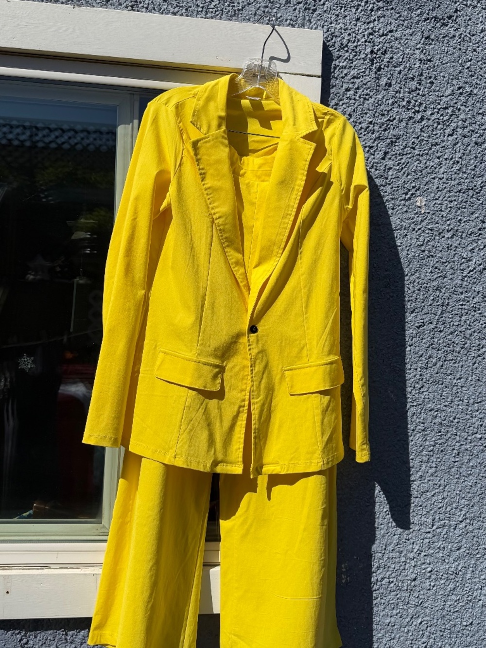 Two piece bright yellow set. Adult Large for both pieces.